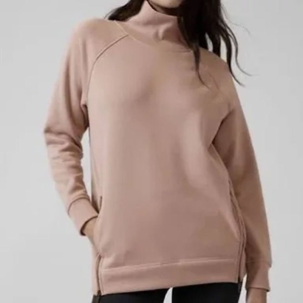 Athleta Women’s Medium Cozy Karma Side Zip Funnel Neck‎ Sweatshirt Dogwood Mauve